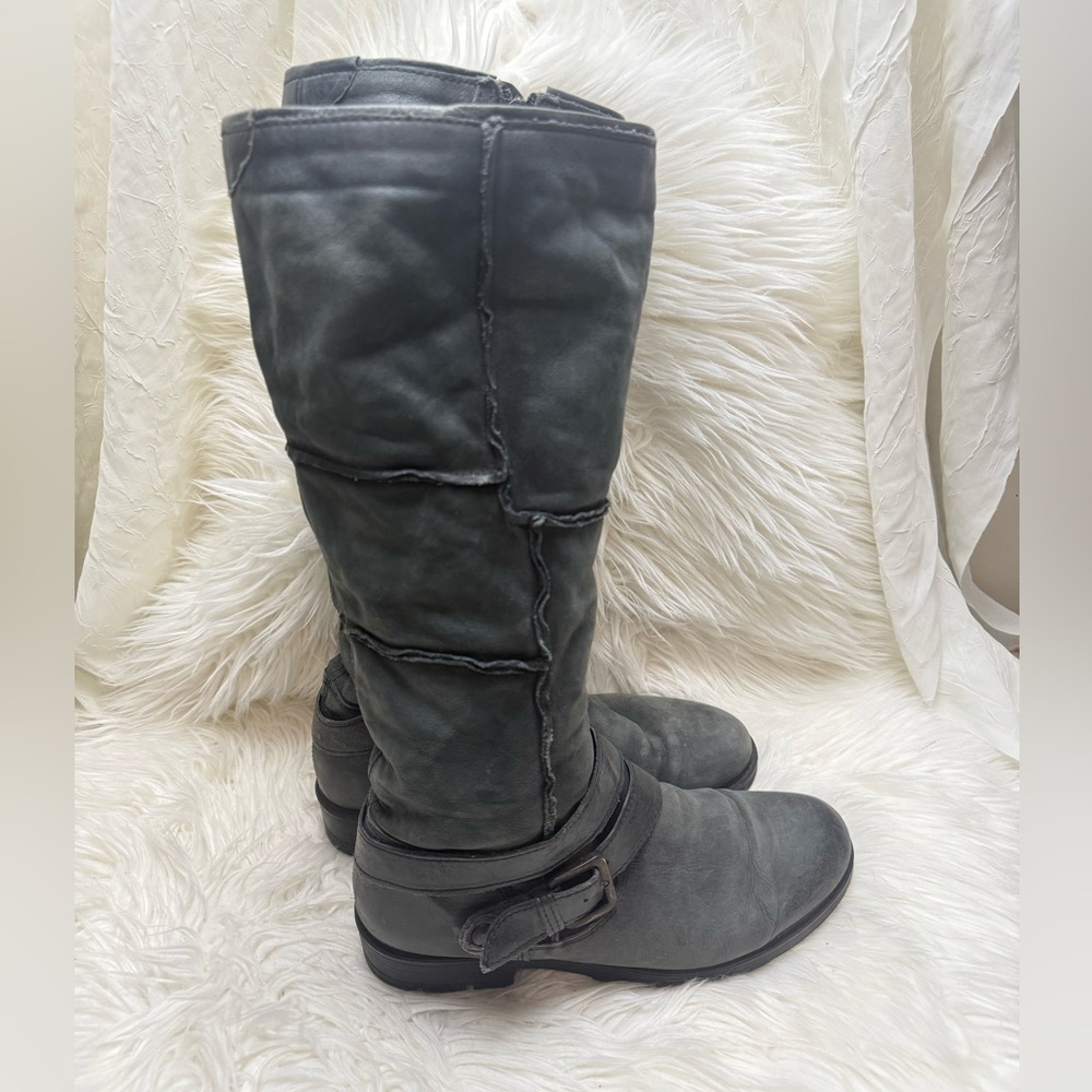 Mjus Patchwork Olive Green Tall Leather Boots with Buckle – Size EU 41 / US 10